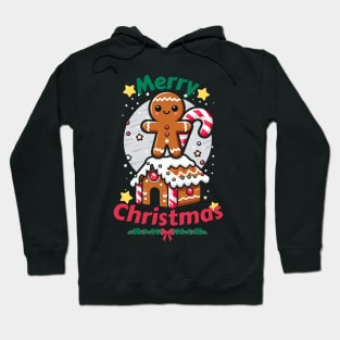 Gingerbread Man with Candy Cane on Gingerbread House. Hoodie